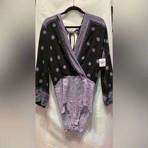 NWT Free People Intimately Black / Purple Bodysuit Size Large
